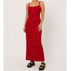 A Fortiori Vintage 90s Red Floral Glitter Maxi Dress Open Back NWT M Whimsigoth